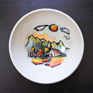 Hand Painted Colorful Landscape Studio Art Pottery Decorative Bowl